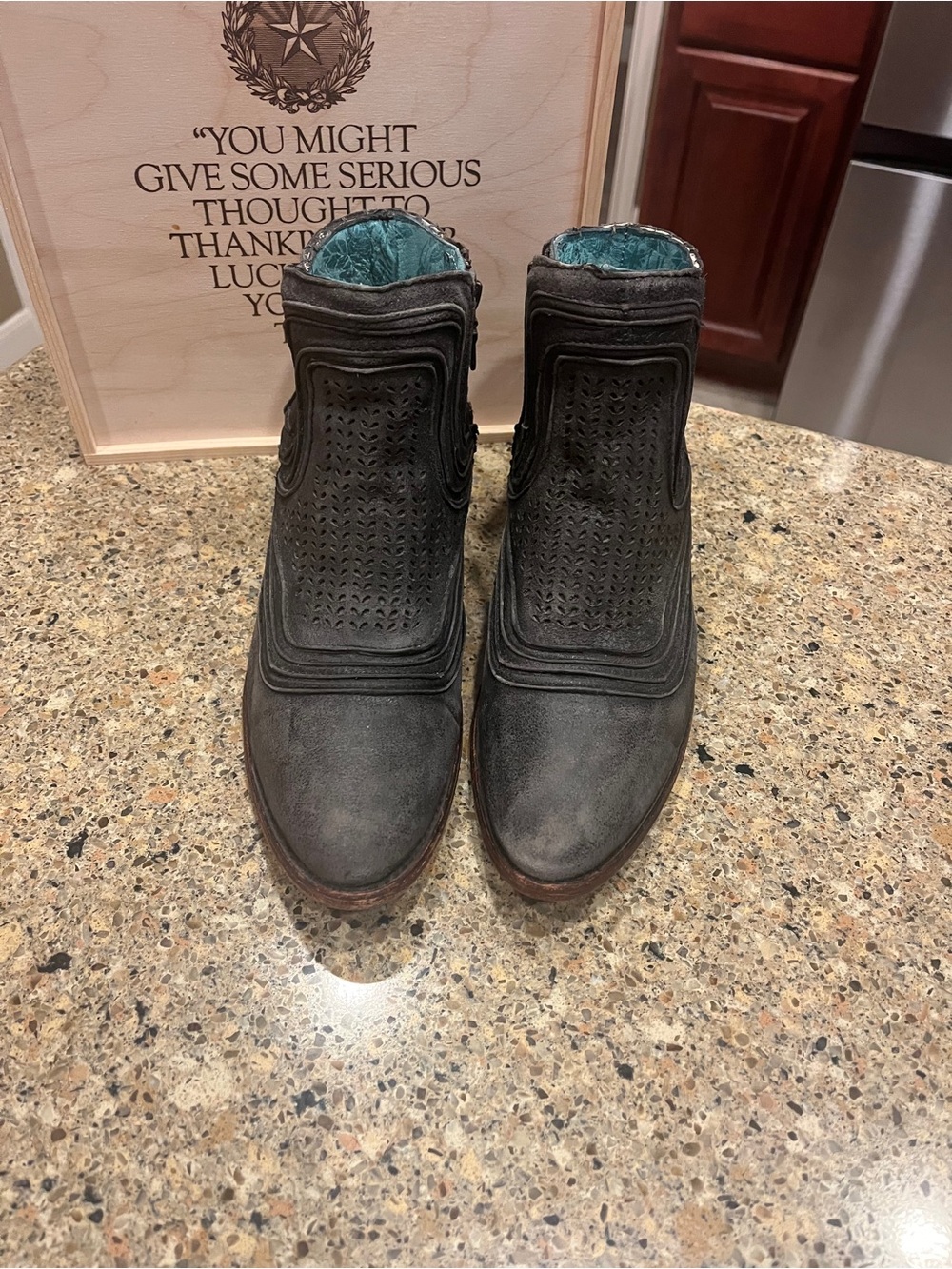 Vintage Corral gray lamb cowboy boots with zipper closures great used condition